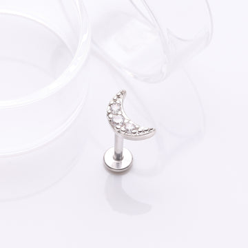 Detail View 1 of Crescent Moon Sparkle Pave Multi-Gem Internally Threaded Flat Back Stud Labret-Clear Gem